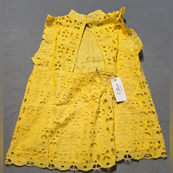 Ollari New York Charlie Blouse Sunflower Yellow Eyelet Size Medium PTP 20 - Picture 2 of 7